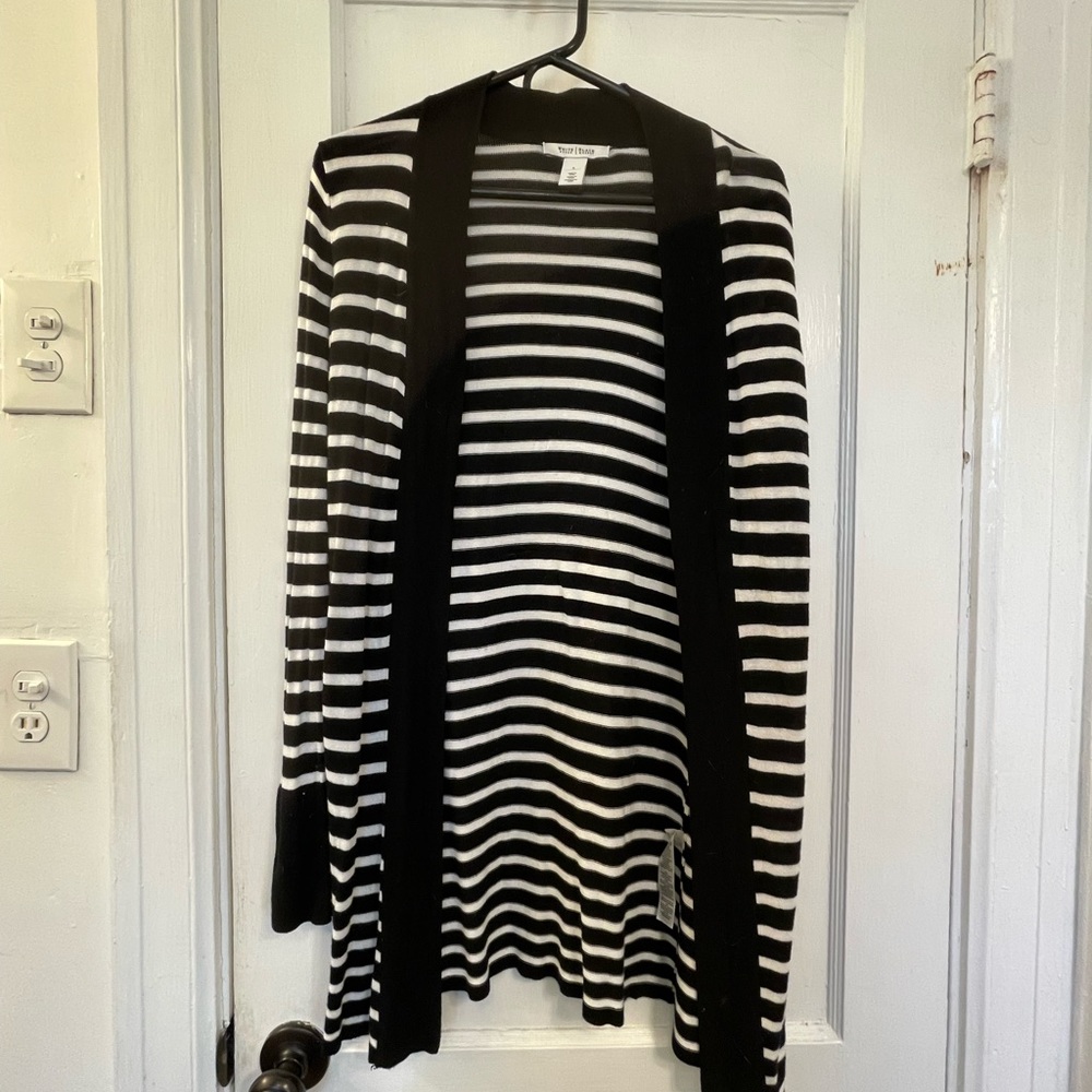 Long Black & White striped cardigan